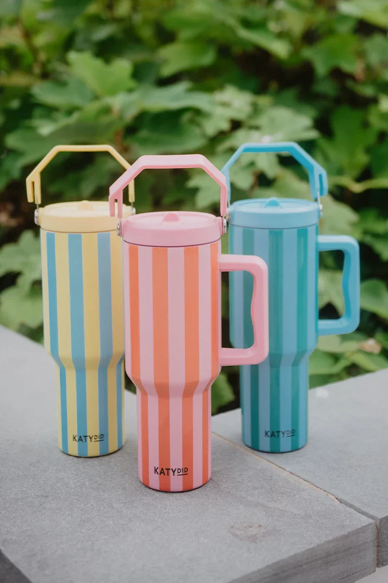 Tumbler Cup 38 Oz Jug (Yellow and Aqua Striped) - Image 3