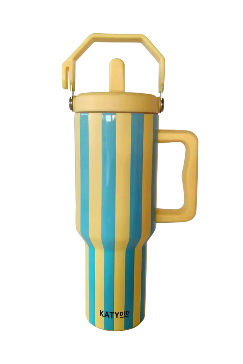 Tumbler Cup 38 Oz Jug (Yellow and Aqua Striped) - Image 4