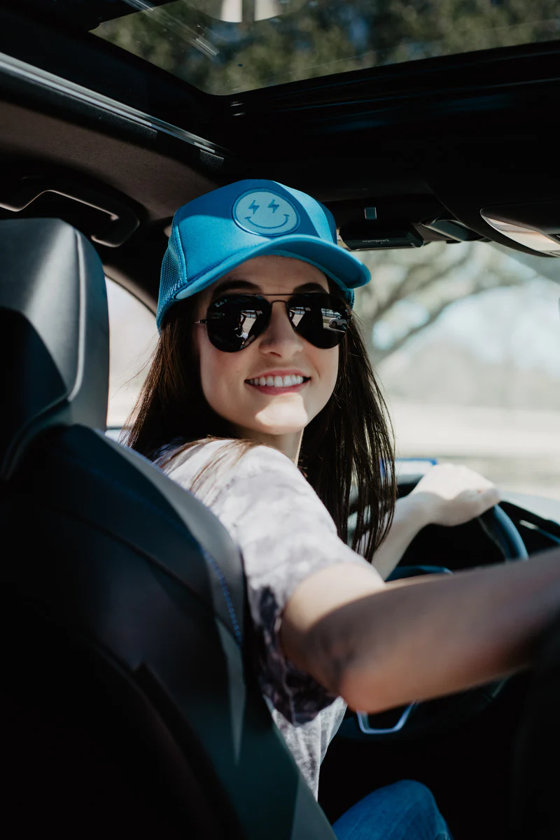 Turquoise Lightning Happy Face Trucker Hat - Image 2
