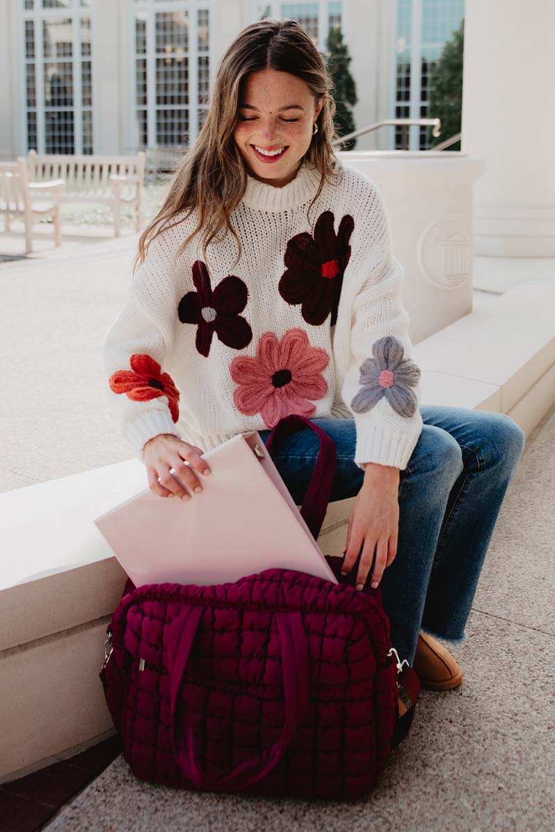 White Floral Warm Fall Stitched Sweater - Image 4