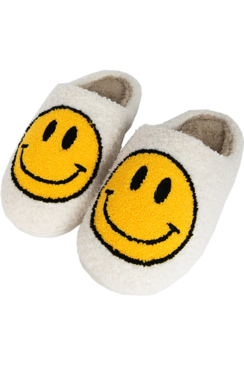 White Fuzzy Happy Face Slippers - Image 3