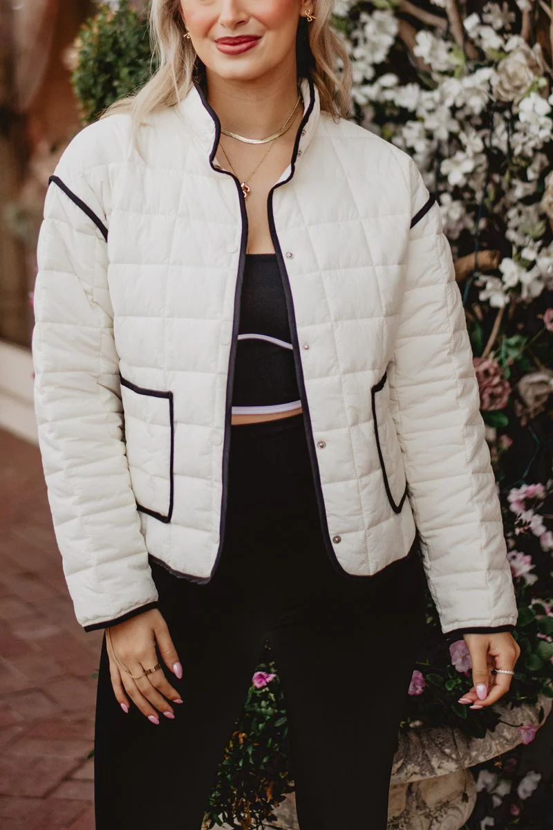White Quilted Trim Jacket for Women - Image 4