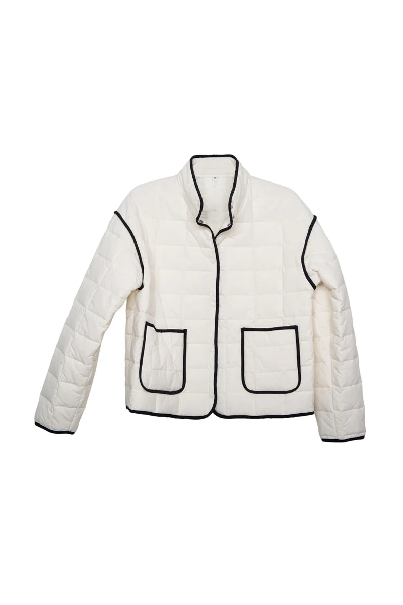 White Quilted Trim Jacket for Women - Image 5