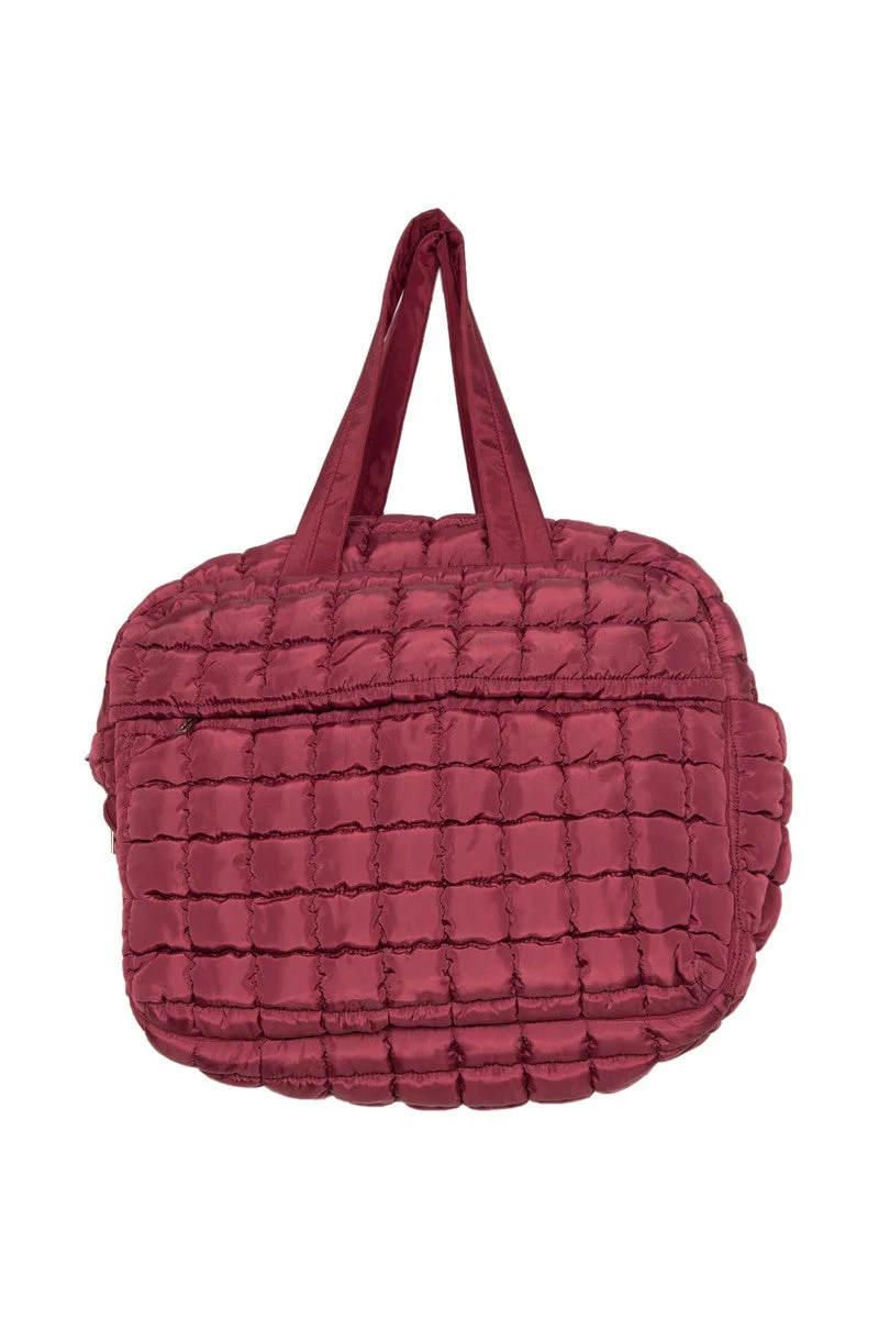 Wine Quilted Duffel Overnight Bag - Image 5