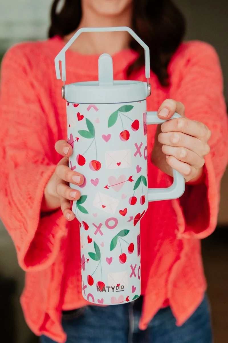 XO Cherries Valentine's Day Tumbler with Lid Handle - Image 3