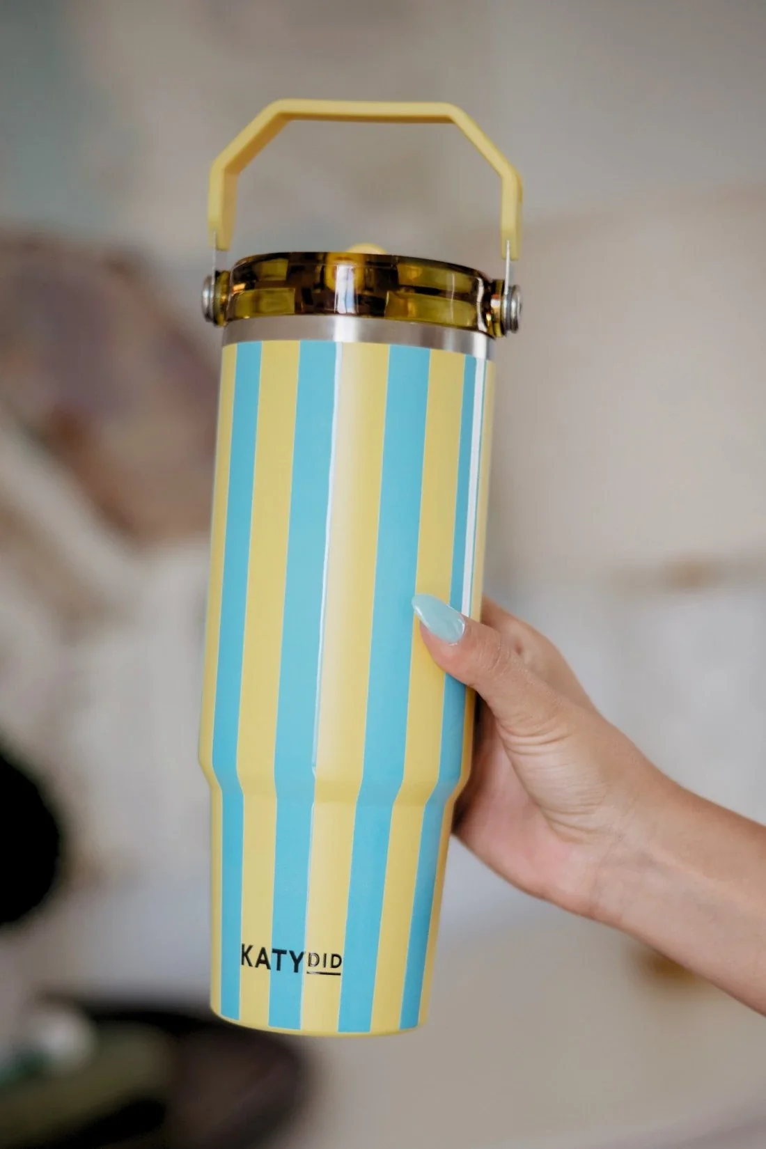 Yellow and Aqua Striped 30 Oz Tumbler Cup - Image 2