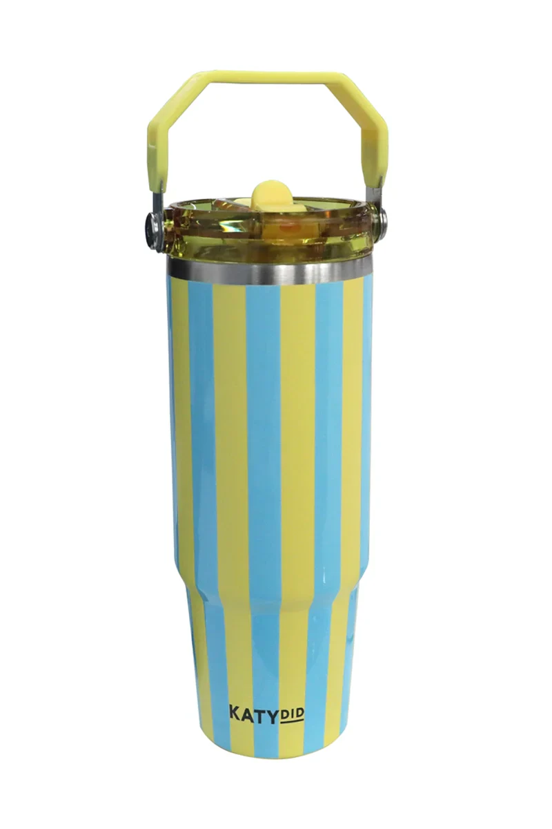 Yellow and Aqua Striped 30 Oz Tumbler Cup - Image 4